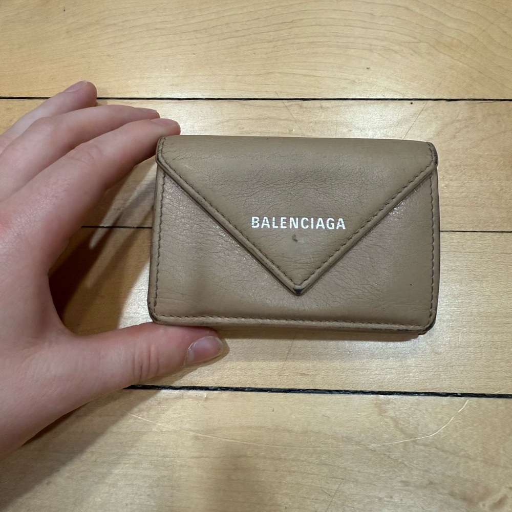 Balenciaga Mini Papier Leather Wallet Beige